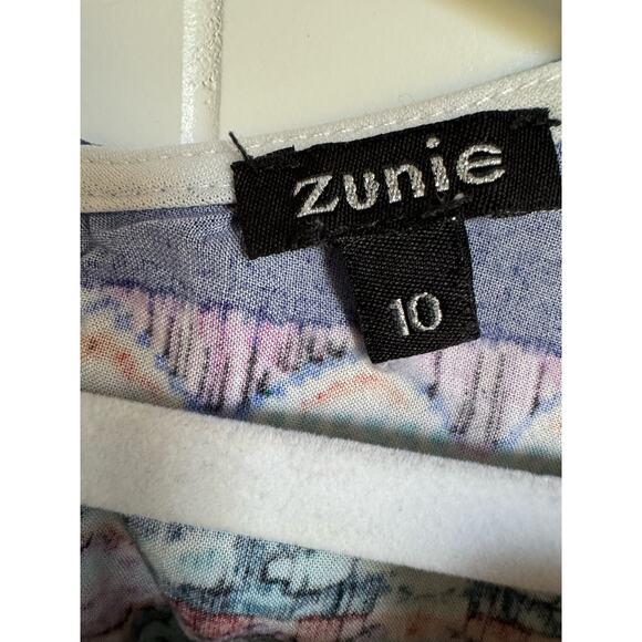 Zunie Girls Romper Size 10 Cream Lace Trim Shorts Blue Aqua Orange Tribal Print - Picture 6 of 7